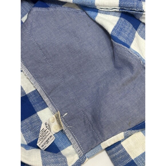 L.L.Bean Womens Scotch Plaid Flannel HoodieShirt Button Down BLUE 100% Cotton XS - Picture 10 of 11